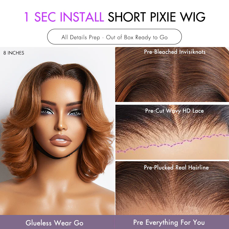 1 SEC INSTALL WIG | Elegant Boss Vibe Short Pixie Cut Ombre Ginger Glueless Minimalist HD Lace Wig Ready to Go - Image 5