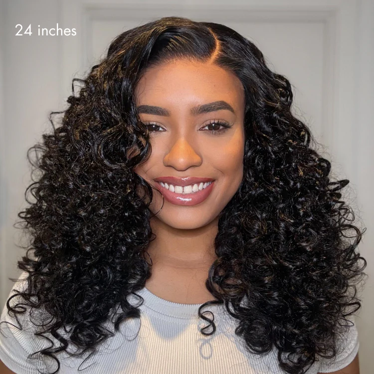 180% Density Bouncy Curls Glueless 5x5 Closure Pre-Cut Lace Layered Curly Wig Breathable Cap - Image 3