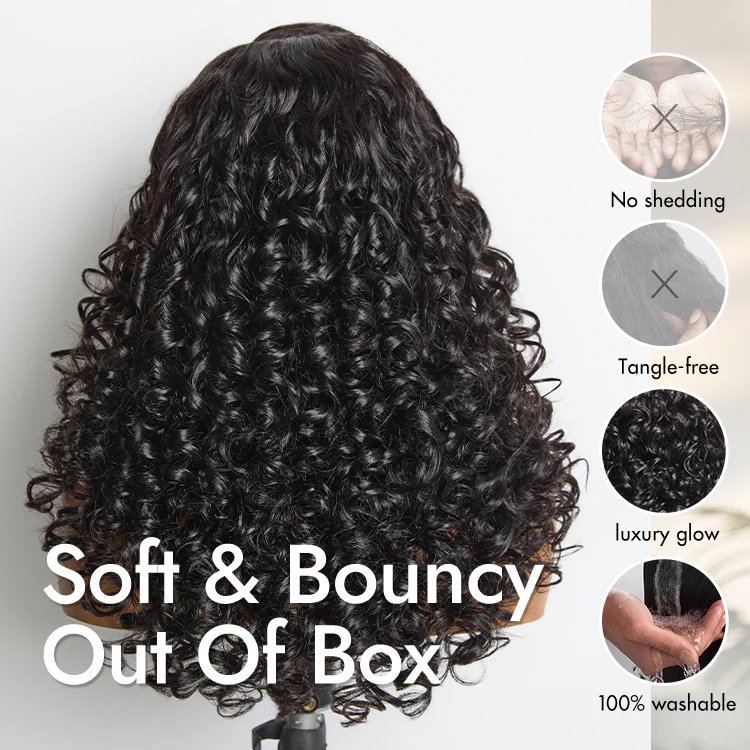 180% Density Bouncy Curls Glueless 5x5 Closure Pre-Cut Lace Layered Curly Wig Breathable Cap - Image 7