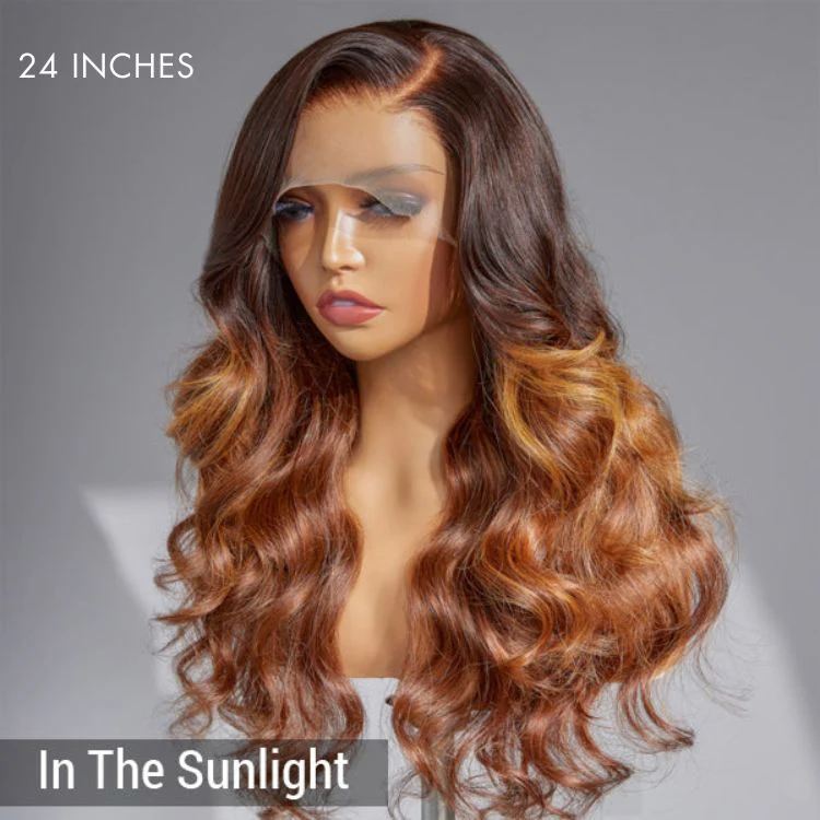 Amanda Honey Brown Highlight Glueless 13x4 Frontal Lace Side Part Long Wig | Large & Small Cap Size - Image 3