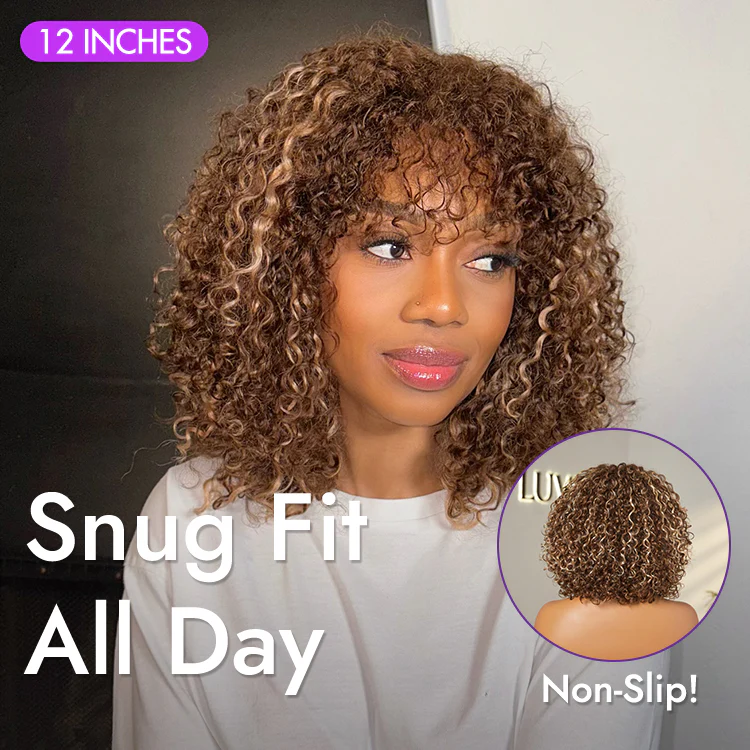 Beginner Friendly Ash Blonde Highlights Water Wave True Scalp Minimalist Lace Glueless Curly Wig with Bangs - Image 6