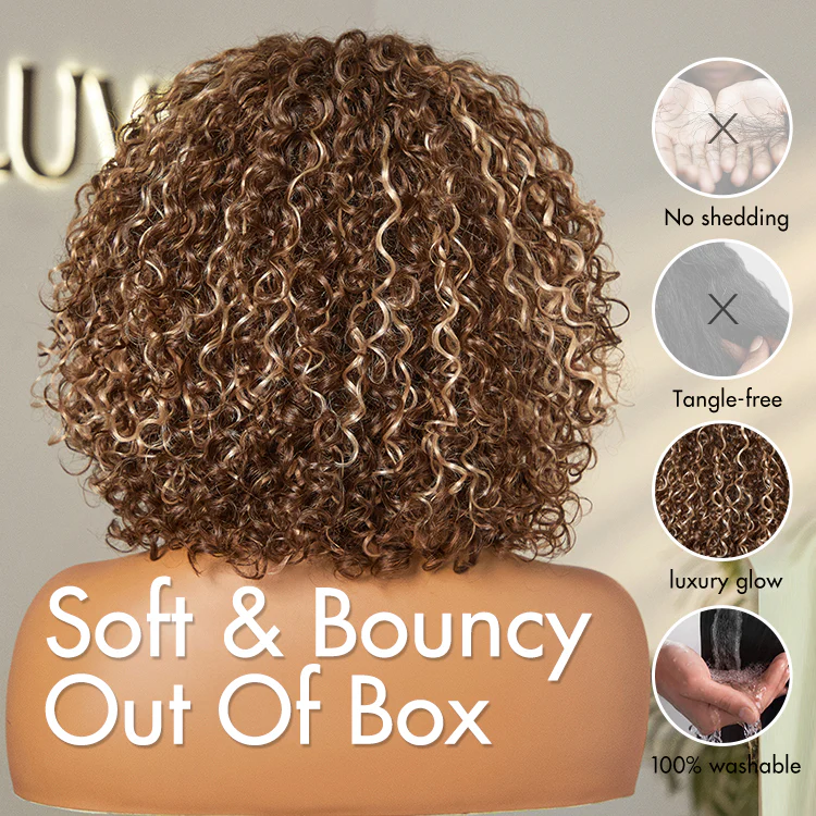 Beginner Friendly Ash Blonde Highlights Water Wave True Scalp Minimalist Lace Glueless Curly Wig with Bangs - Image 9