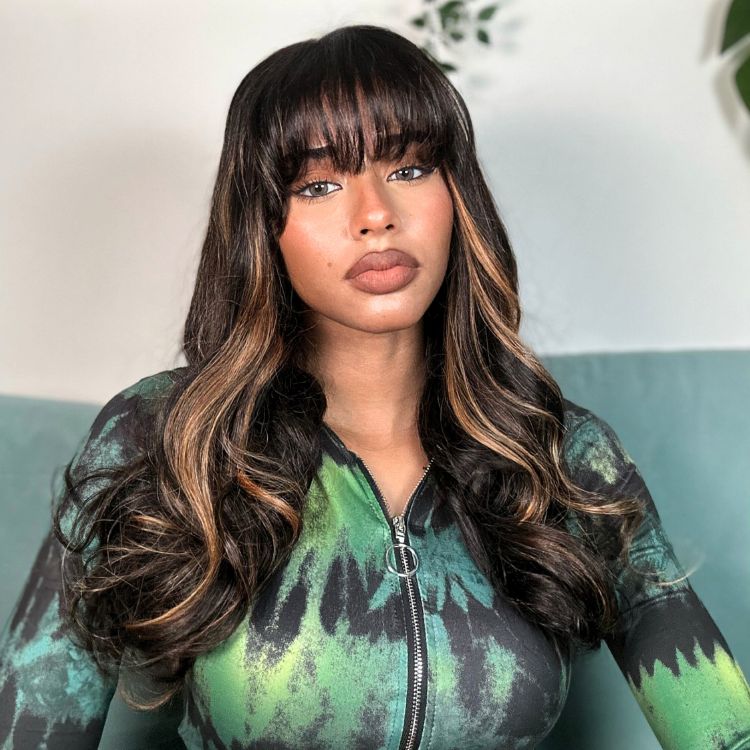 Blonde Highlight Loose Wave Glueless 5x5 Closure Lace Wig with Cute Bangs - US Only - Image 4