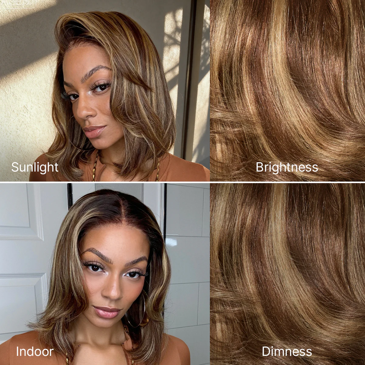 Blonde Highlight / Brown Highlight Short Layered Bob Wig Glueless 5x5 Closure Pre-Cut Lace Wig - Image 4