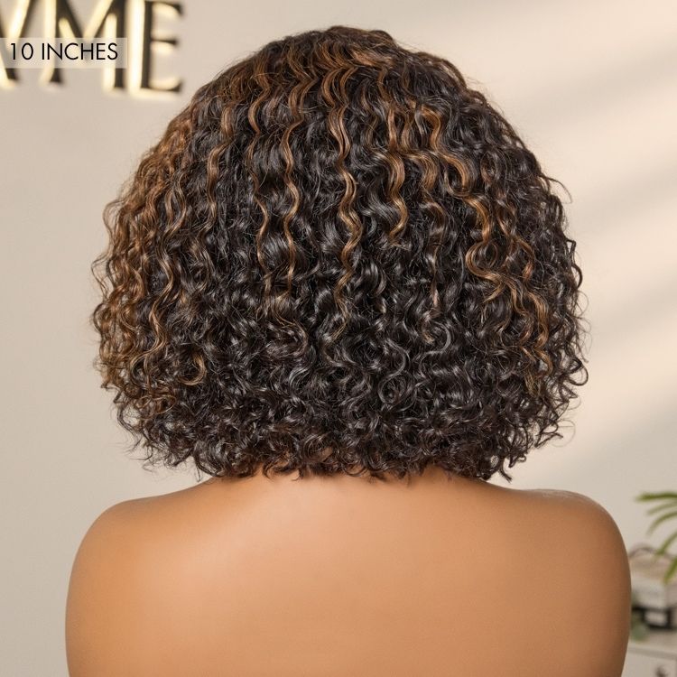 Blonde Highlight Short Curly Glueless Minimalist HD Lace Human Hair Wig - Image 10