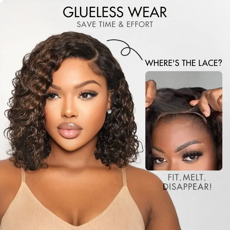 Blonde Highlight Short Curly Glueless Minimalist HD Lace Human Hair Wig - Image 6