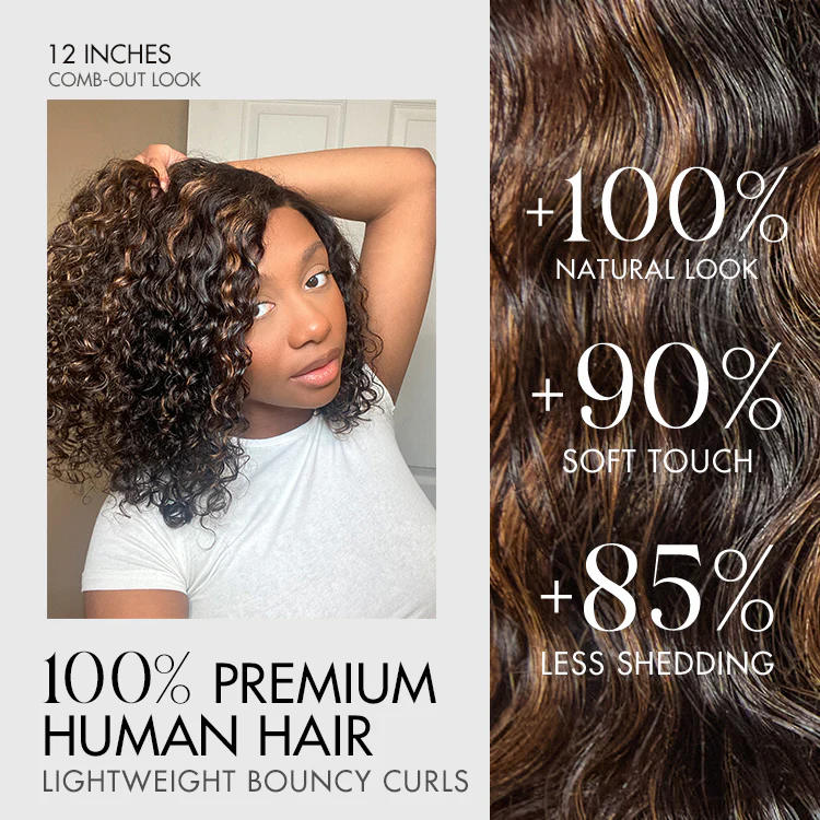 Blonde Highlight Short Curly Glueless Minimalist HD Lace Human Hair Wig - Image 8