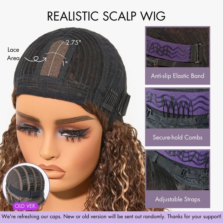 Weekly Special | 1 SEC INSTALL WIG | Brown Highlight Water Wave Natural Scalp Glueless Minimalist Lace Short Curly Wig with Bangs - Image 10