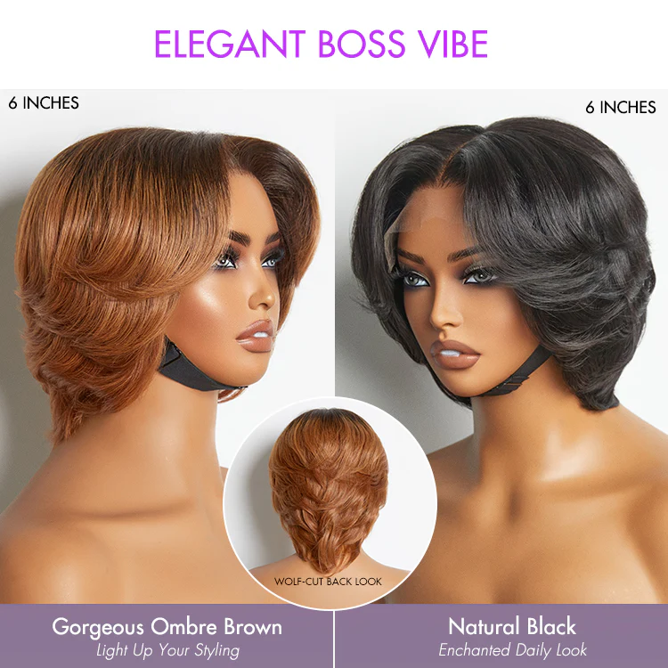 Exclusive Sale | 1 SEC INSTALL WIG | Elegant Boss Vibe Short Pixie Cut Natural Black / Ombre Brown Glueless Minimalist HD Lace Wig Pre Cut Lace - Image 7