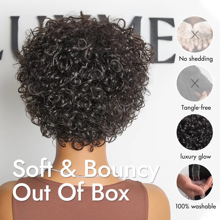 Exclusive Sale | Beginner Friendly Throw On & Go Short Bouncy Curls with Bangs Glueless Wig 100% Human Hair - US Only - Image 4