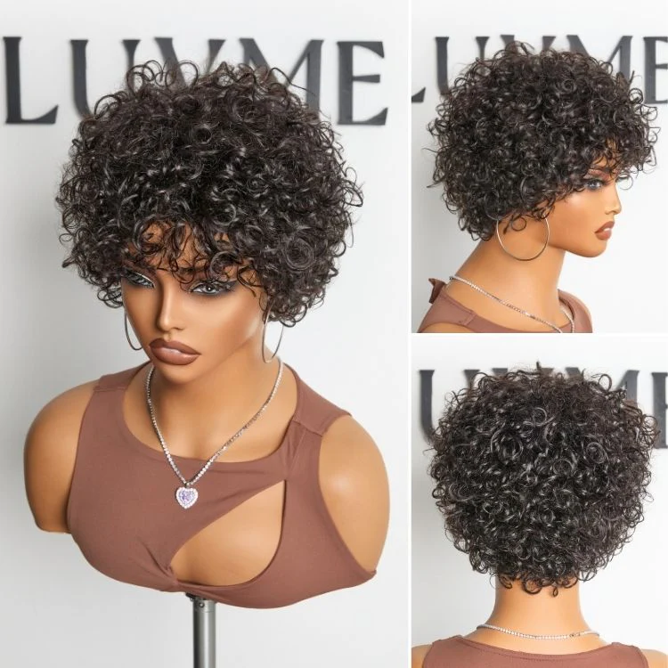 Exclusive Sale | Beginner Friendly Throw On & Go Short Bouncy Curls with Bangs Glueless Wig 100% Human Hair - US Only - Image 5