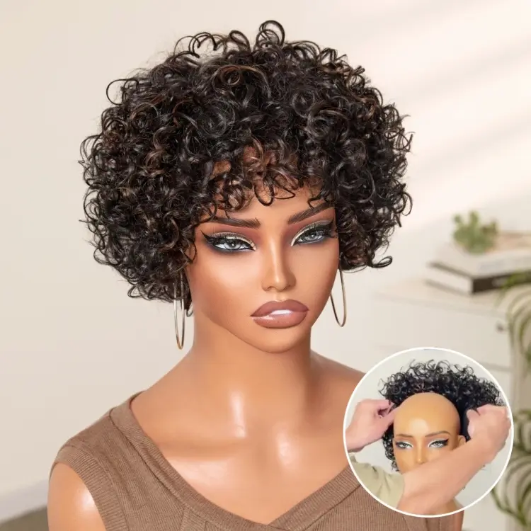 Exclusive Sale | Beginner Friendly Throw On & Go Short Bouncy Curls with Bangs Glueless Wig 100% Human Hair - US Only - Image 6