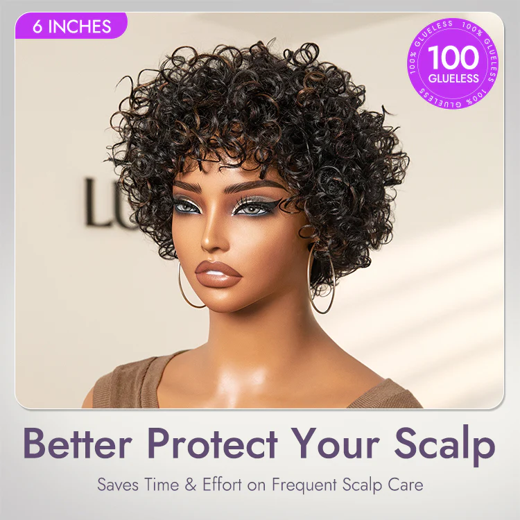 Exclusive Sale | Beginner Friendly Throw On & Go Short Bouncy Curls with Bangs Glueless Wig 100% Human Hair - US Only - Image 8