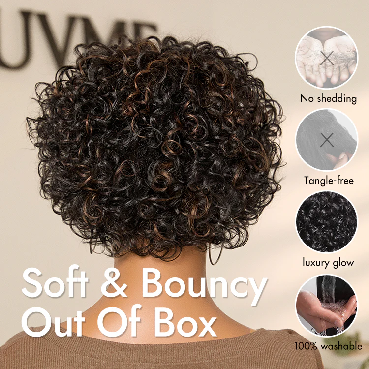 Exclusive Sale | Beginner Friendly Throw On & Go Short Bouncy Curls with Bangs Glueless Wig 100% Human Hair - US Only - Image 9