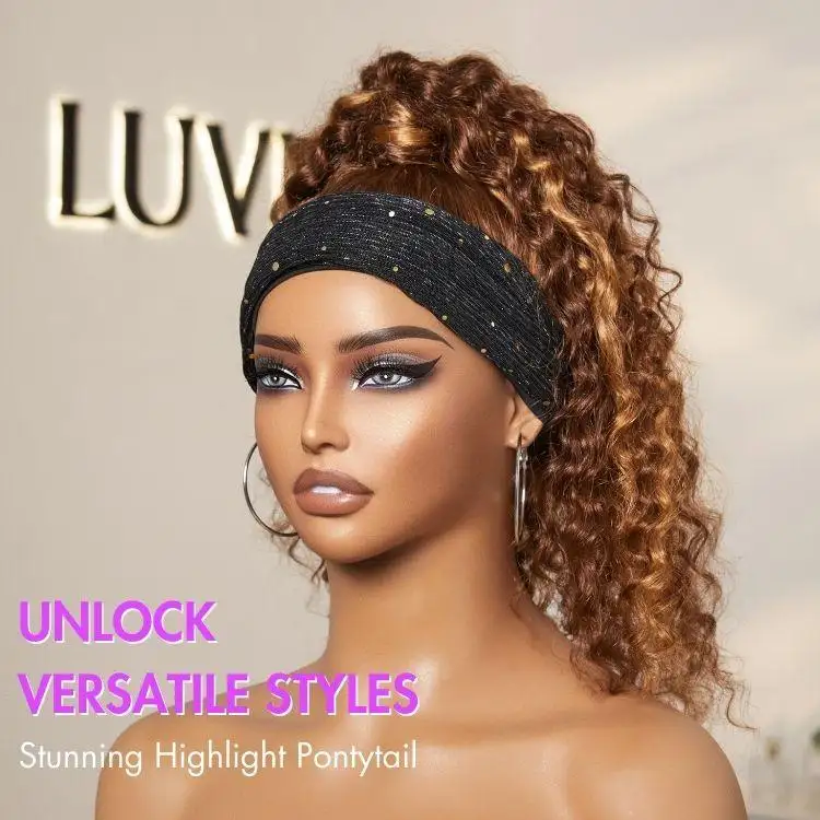 Exclusive Sale | Black / Brown Highlight Deep Wave Headband Wig (Get Free Trendy Headbands) - Image 9