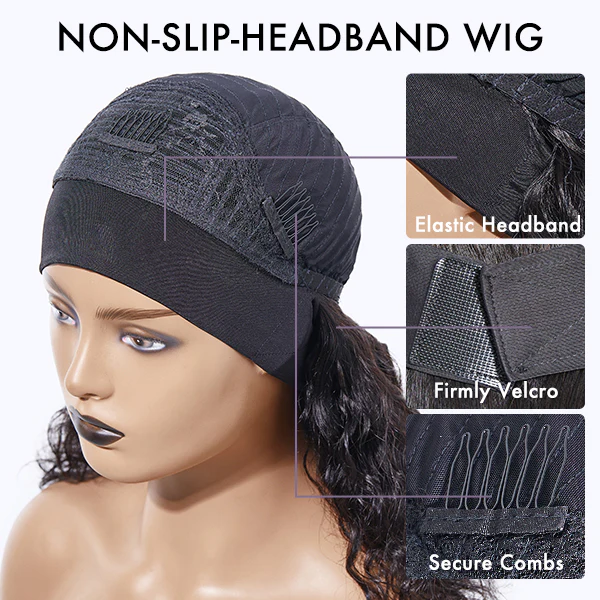 Exclusive Sale | Natural Black Body Wave No Lace Glueless Long Headband Wig 100% Human Hair - Image 6
