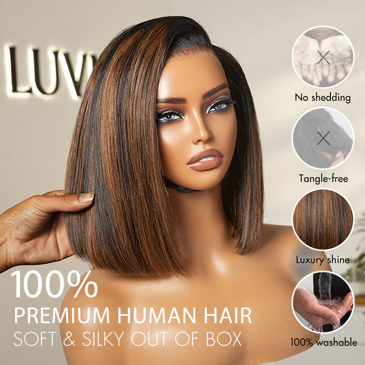 Exclusive Sale | PreMax Super Natural Hairline Silky Blunt Cut Bob Glueless 13x4 Frontal Lace Human Hair Short Wig Pre-Cut Lace - Image 10