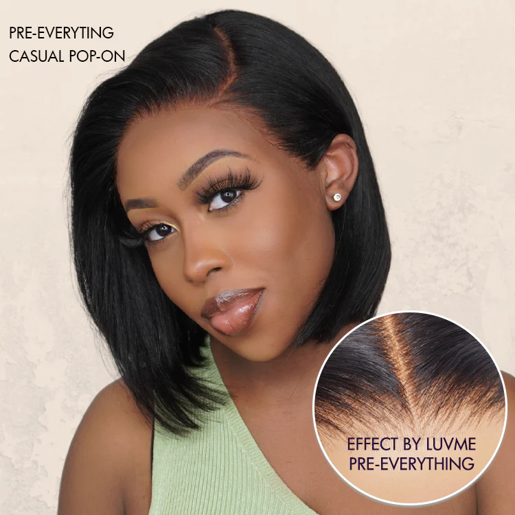 Exclusive Sale | PreMax Super Natural Hairline Silky Blunt Cut Bob Glueless 13x4 Frontal Lace Human Hair Short Wig Pre-Cut Lace - Image 3