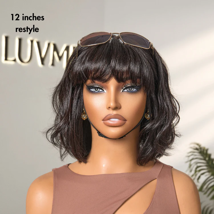 Exclusive Sale | Put On and Go Realistic Glueless Yaki Straight Bob with Bangs Minimalist Lace Wig 100% Human Hair - Image 6