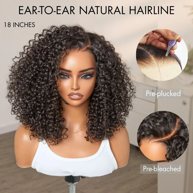 180% Density Face-Framing Trendy Curly Wig Glueless Ear-to-ear Wide T Lace Front Wig Human Hair Pre-Cut Lace - Image 9