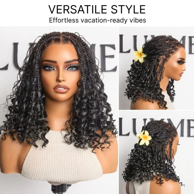 Readitress™ HD Full Lace Knotless Boho Curls Braided Bob Pre-Cut Lace Wig Flexi Fit Invisi Drawstring Cap - Image 4