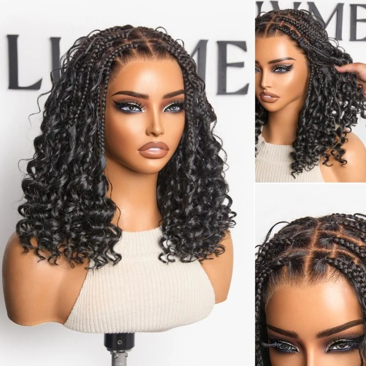 Readitress™ HD Full Lace Knotless Boho Curls Braided Bob Pre-Cut Lace Wig Flexi Fit Invisi Drawstring Cap - Image 6