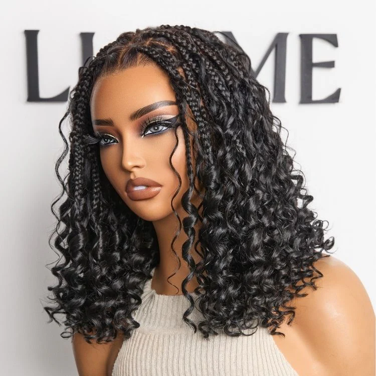 Readitress™ HD Full Lace Knotless Boho Curls Braided Bob Pre-Cut Lace Wig Flexi Fit Invisi Drawstring Cap - Image 7
