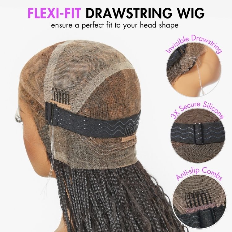 Readitress™ HD Full Lace Knotless Boho Curls Braided Bob Pre-Cut Lace Wig Flexi Fit Invisi Drawstring Cap - Image 8