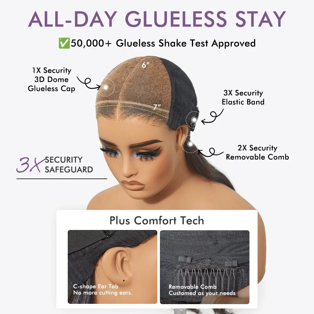 US Only - Luvme All-Day Comfort™ Wig 200% Density Bone Straight Glueless 7x6 Closure HD Lace Human Hair Wig Pre-Cut Lace - Image 12