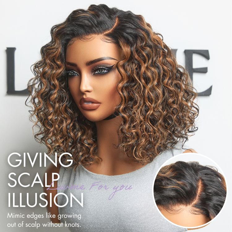 Luvme All-Day Comfort™ Wig Brown Highlight Deep Wave Glueless Minimalist HD Lace Curly Wig Pre-Cut Lace - Image 4