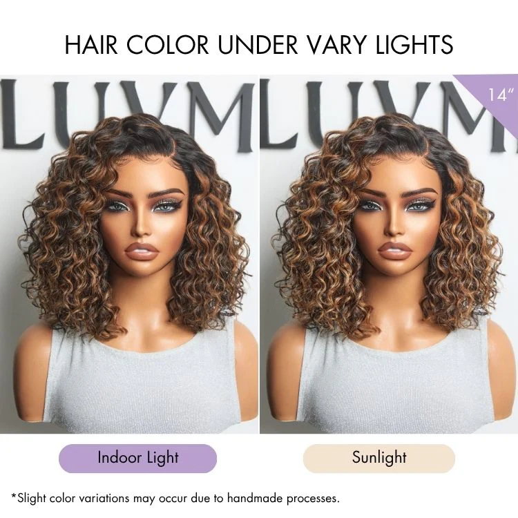 Luvme All-Day Comfort™ Wig Brown Highlight Deep Wave Glueless Minimalist HD Lace Curly Wig Pre-Cut Lace - Image 6