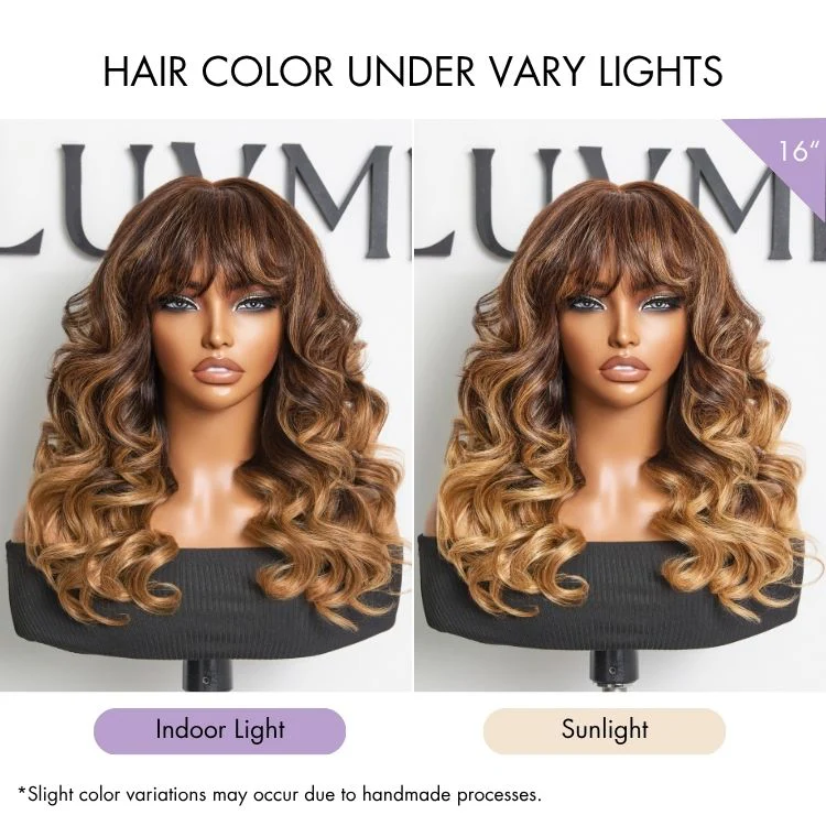 Luvme All-Day Comfort™ Wig 180% Density Ombre Blonde Highlight Loose Body Wave Glueless 7x6 Closure HD Lace Human Hair Wig with Bangs Pre-Cut Lace - Image 10