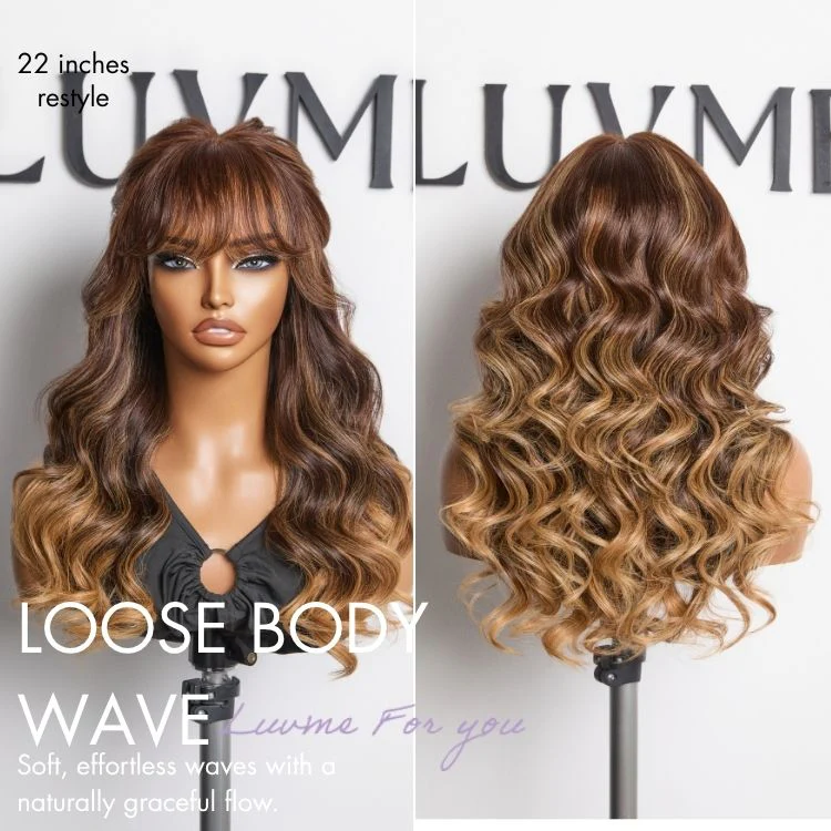 Luvme All-Day Comfort™ Wig 180% Density Ombre Blonde Highlight Loose Body Wave Glueless 7x6 Closure HD Lace Human Hair Wig with Bangs Pre-Cut Lace - Image 5