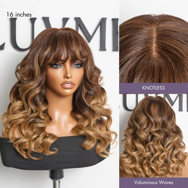 Luvme All-Day Comfort™ Wig 180% Density Ombre Blonde Highlight Loose Body Wave Glueless 7x6 Closure HD Lace Human Hair Wig with Bangs Pre-Cut Lace - Image 6