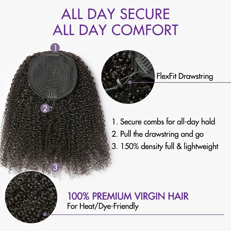 Luvme Too Easy Texture™ Kinky Curly Flexi-Fit Invisible Drawstring Clip-In Ponytail Extension Human Hair - Image 6