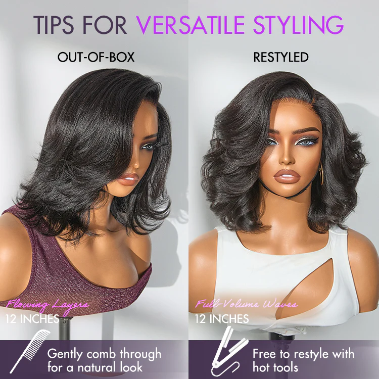 Natural Look Yaki Texture Layered Bangs Bob Wig Glueless Minimalist HD Lace Human Hair Wig Pre-Cut Lace - Image 5