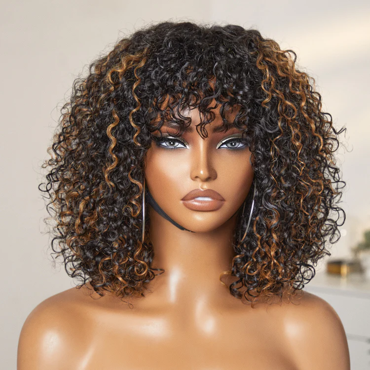 Beginner Friendly Water Wave Minimalist Lace Glueless Short Curly Wig with Bangs - Image 10