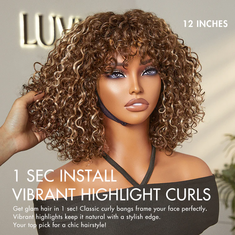 Beginner Friendly Water Wave Minimalist Lace Glueless Short Curly Wig with Bangs - Image 12