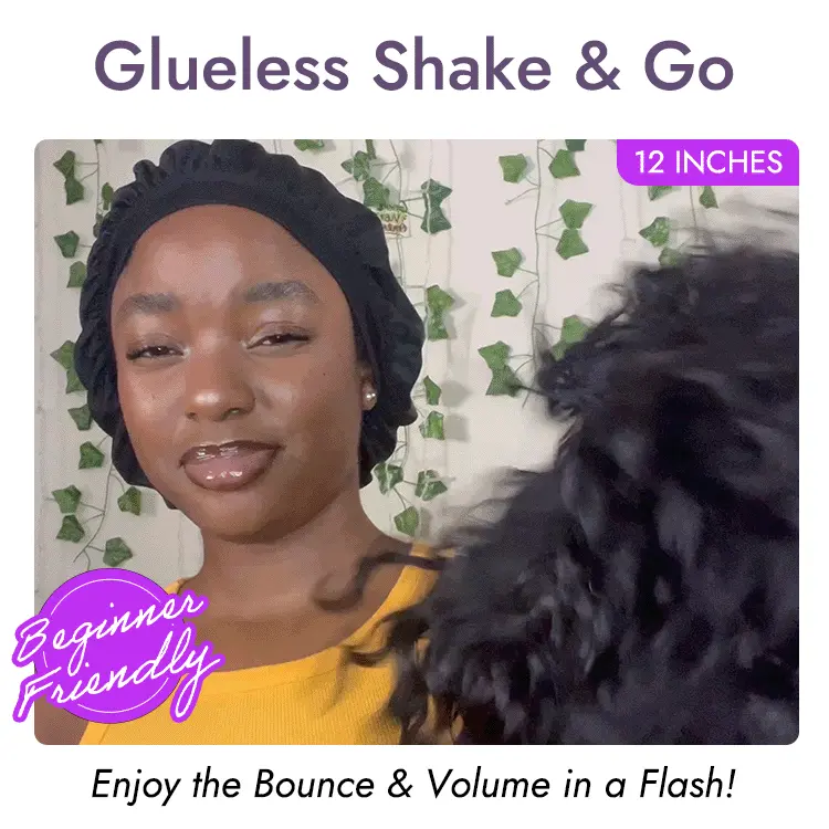 Beginner Friendly Water Wave Minimalist Lace Glueless Short Curly Wig with Bangs - Image 4