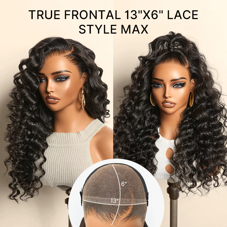 NatureMAX 200% Density Deep Wave Glueless 13x6 HD Lace Front Wig Human Hair Pre-Cut Lace Flexi-Fit Drawstring Cap - Image 5
