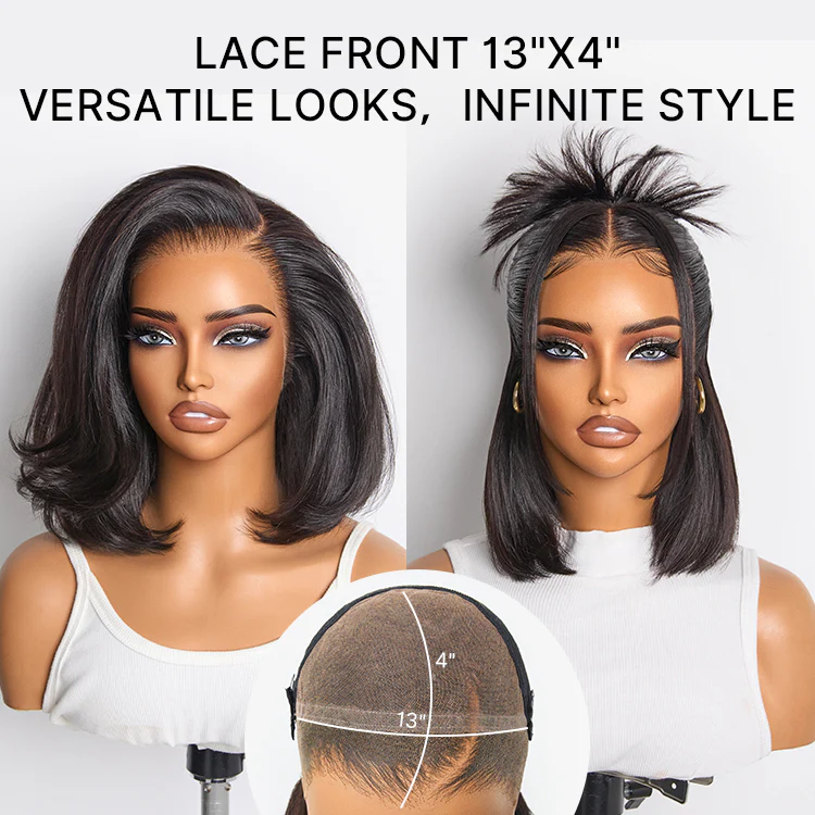 NatureMAX™ Silky Blunt Cut Bob Glueless Ear-to-ear 13x4 HD Lace Front Wig Pre-Cut Lace Flexi-Fit Drawstring Cap - Image 3