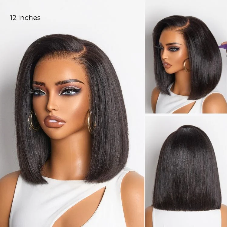 NatureMAX™ Silky Blunt Cut Bob Glueless Ear-to-ear 13x4 HD Lace Front Wig Pre-Cut Lace Flexi-Fit Drawstring Cap - Image 7
