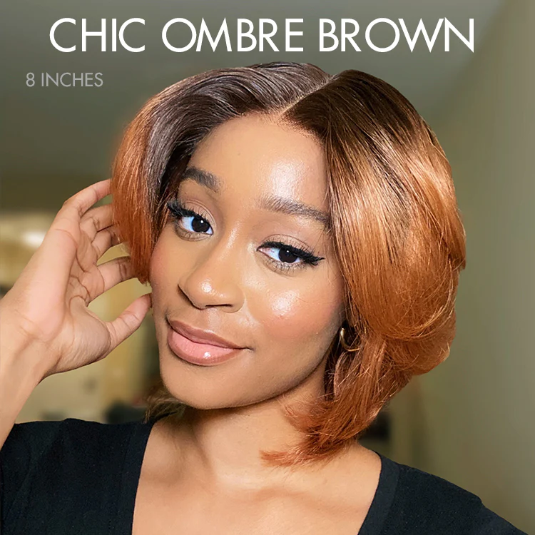 New Customers Only | 1 SEC INSTALL WIG | Elegant Boss Vibe Short Pixie Cut Natural Black / Ombre Brown Glueless Minimalist HD Lace Wig Pre Cut Lace - Image 10