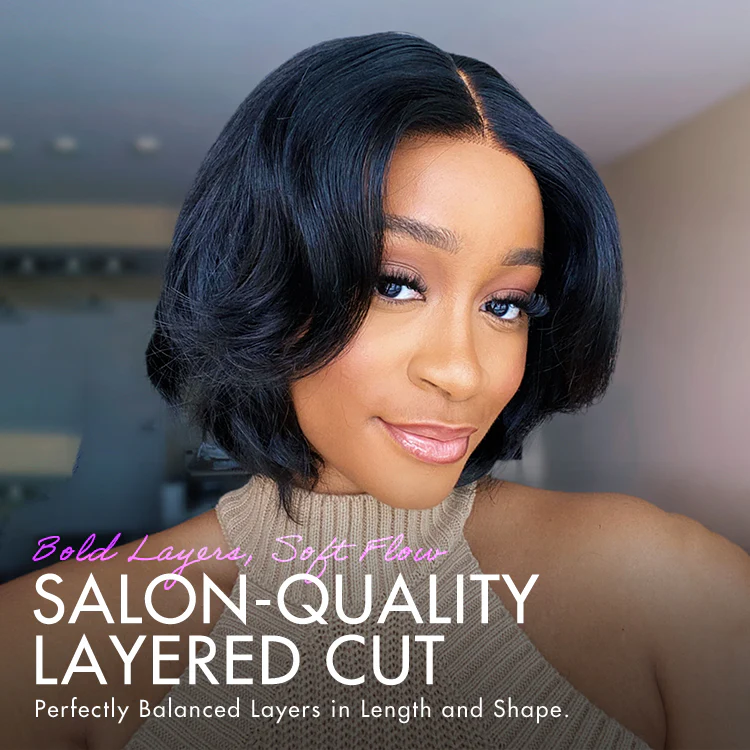 New Customers Only | 1 SEC INSTALL WIG | Elegant Boss Vibe Short Pixie Cut Natural Black / Ombre Brown Glueless Minimalist HD Lace Wig Pre Cut Lace - Image 3