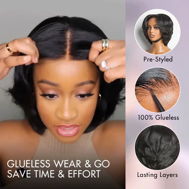 New Customers Only | 1 SEC INSTALL WIG | Elegant Boss Vibe Short Pixie Cut Natural Black / Ombre Brown Glueless Minimalist HD Lace Wig Pre Cut Lace - Image 4