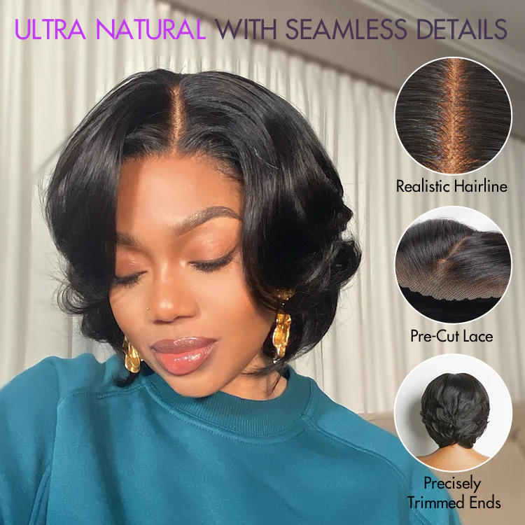 New Customers Only | 1 SEC INSTALL WIG | Elegant Boss Vibe Short Pixie Cut Natural Black / Ombre Brown Glueless Minimalist HD Lace Wig Pre Cut Lace - Image 6