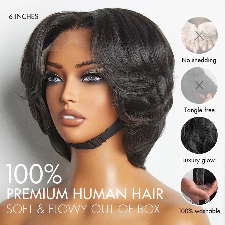New Customers Only | 1 SEC INSTALL WIG | Elegant Boss Vibe Short Pixie Cut Natural Black / Ombre Brown Glueless Minimalist HD Lace Wig Pre Cut Lace - Image 7