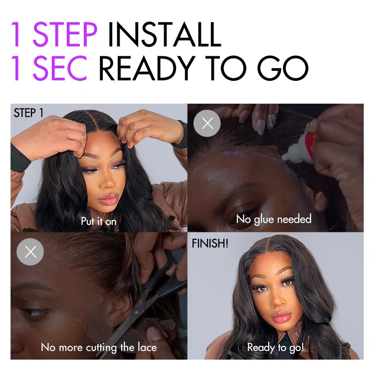 New Customers Only | 1 SEC INSTALL WIG | Gorgeous Natural Black Loose Wave 5x5 Closure Lace Glueless Short Wig 100% Human Hair | Large & Small Cap Size - Image 4