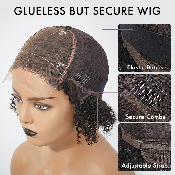 New Customers Only | 1 SEC INSTALL WIG | Gorgeous Natural Black Loose Wave 5x5 Closure Lace Glueless Short Wig 100% Human Hair | Large & Small Cap Size - Image 9