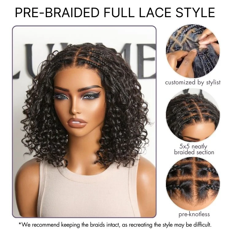 New Customers Only | Boho Braids Deep Curly Glueless 5x5 Closure Lace with Braided Top Human Hair Wig Pre-Cut Lace - Image 3